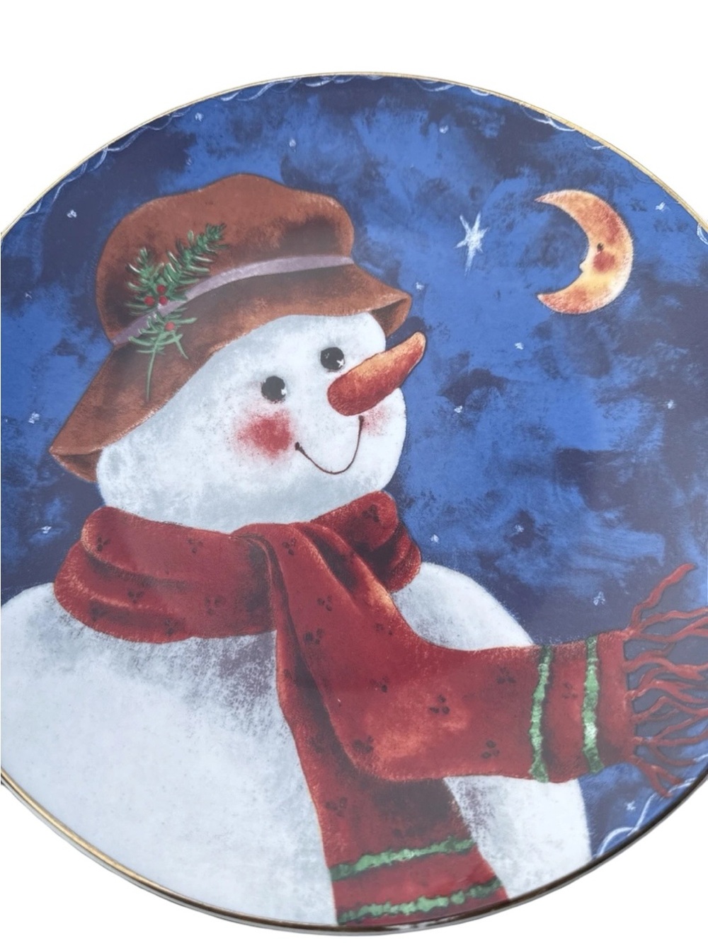 Winter Dreams Elaine Thompson Snowman Christmas Salad Plates 10.125” Lot 2 Plate - Picture 6 of 7